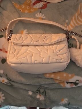 Betsey Johnson Quilted Floral Leather Shoulder Bag - White